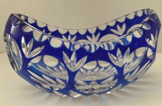 Bohemian Czech Cobalt Blue Cut To Clear Crystal Candy Dish Bowl