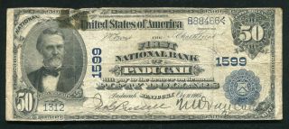 1902 $50 Db The First National Bank Of Paducah,  Ky National Currency Ch.  1599