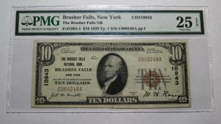 $10 1929 Brasher Falls York Ny National Currency Bank Note Bill 10943 Vf25