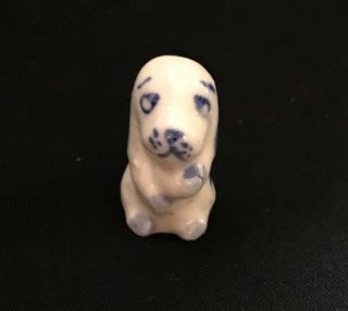 Adorable Vintage Blue Delft Holland Porcelain Miniature Puppy Dog Hand Painted