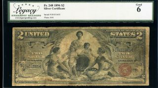 1896 $2 Silver Certificate Fr.  248 Educational Series Good 6 18431665