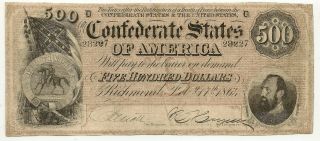 1864 $500 Csa Confederate States Vf Very Fine Priced Right (inv 227)