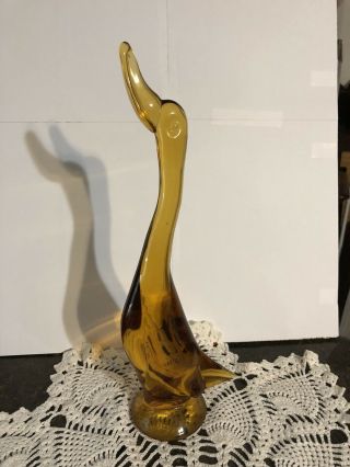 Viking Art Glass Amber Heads Up Duck Figurine - 13.  5 Inches Tall