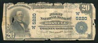 1902 $20 First National Bank Of Roswell Mexico National Currency Ch.  5220