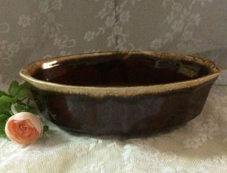 Vintage Mccoy Pottery Brown Drip Stoneware Oval Baking Serving Dish Bowl 10.  5 " L