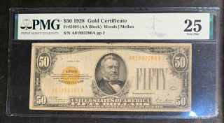 1928 $50 Gold Certificate Pmg 25