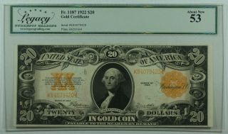 1922 Twenty Dollar Gold Certificate Note $20 Fr.  1187 Legacy About 53 (jab)