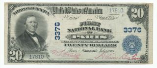 1902 $20 First National Bank Of Paris Illinois National Currency - Note