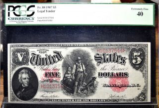 1907 $5 United States Note ✪ Pcgs Xf - 40 ✪ Extremely Fine Fr - 88 544 ◢trusted◣