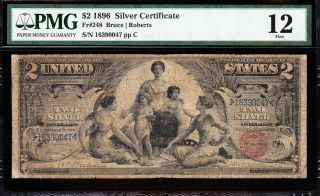 Fine 1896 $2 EDUCATIONAL Silver Cert PMG 12 16930047 2