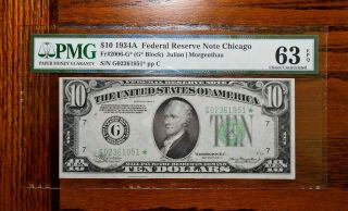 1934 - A $10 Federal Reserve Star Note ⭐ Pmg 63 Epq