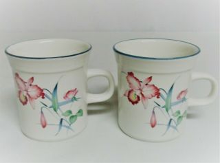 Two Hanako Flat Cup/mugs By Royal Prestige Japan; Stoneware; Orchid Design Pink