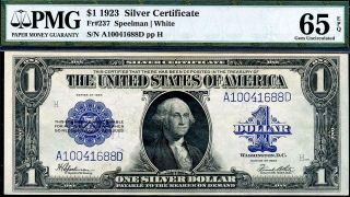 Hgr Sunday 1923 $1 Silver Certificate ( (gorgeous))  Pmg Gem Unc 65epq
