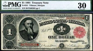 Hgr Sunday 1891 $1 Treasury Note ( (stanton))  Pmg Vf - 30