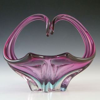 Murano / Venetian Pink & Blue Sommerso Glass Sculpture Bowl
