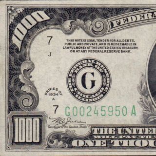 1934a Chicago $1000 One Thousand Dollar Bill Fr.  2212 - G 500 G00245950a