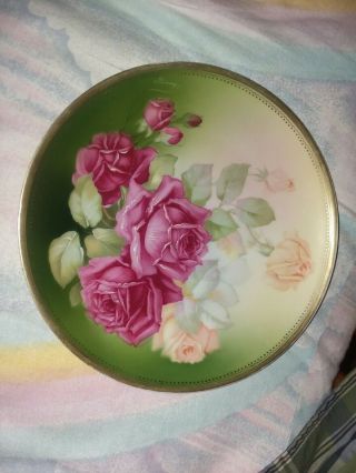 Vintage Porcelain Plate Thomas Sevres Bavaria Mentone 7.  5 " Pink Roses Gold Trim