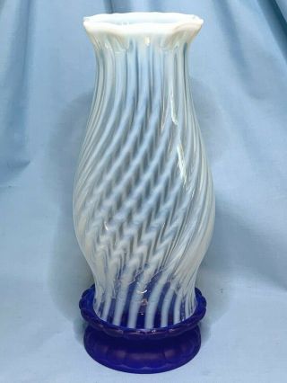 Fenton French Opalescent Art Glass Swirl Blue Ridge Pattern Hurricane Lamp