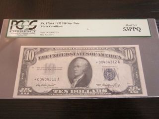 1953 $10 Silver Certificate Star Note Fr 1706 Pcgs About 53 Ppq Epq