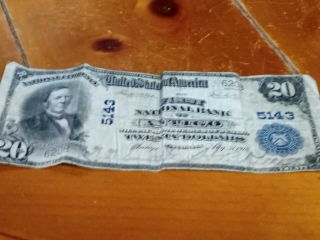 1902 $20 National Bank Note - The First National Bank Of Antigo Wisconsin In.