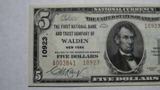 $5 1929 Walden York NY National Currency Bank Note Bill 10923 Uncirculated, 2
