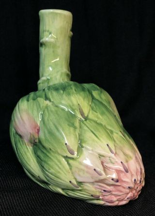 Vietri Green Purple Hand Painted Ceramic Artichoke Bottle Or Vase Made In Italy