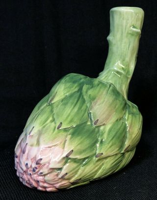 Vietri Green Purple Hand Painted Ceramic Artichoke Bottle or Vase Made in Italy 2