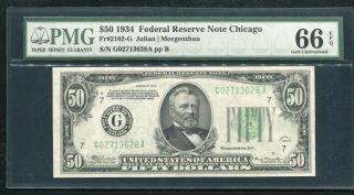 Fr.  2102 - G 1934 $50 Frn Federal Reserve Note Chicago,  Il Pmg Gem Unc - 66epq