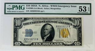 1934 A $10 Yellow Seal N.  Africa Emergency Issue Silver Certificate