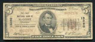 1929 $5 The First National Bank Of Mcgehee,  Ar National Currency Ch.  13280