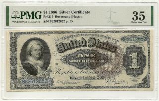 1886 $1 Silver Cert.  Martha Fr 219 Fresh Generation Holder Pmg Vf35