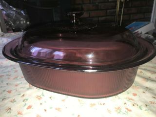 Corning Pyrex Visions Glass Cookware Cranberry 4 - Qt/4l Ribbed Oval Dutch Oven