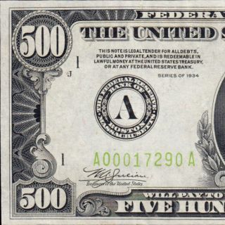 Scarce Vivid Lgs 1934 Boston $500 Five Hundred Dollar Bill Fr.  2201 - C C00017290a