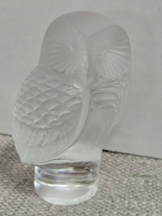 Lalique Crystal Owl Paperweight - Signed On Bottom - 3.  5 "