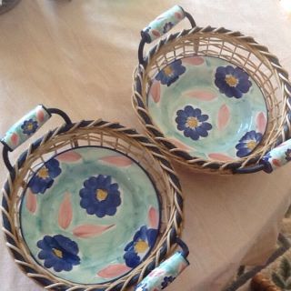 Pier 1 Import 2 9 " Handpainted Bowls With Matching Baskets Made In Italy