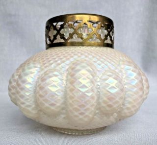 Vintage Kralik Iridescent Opalescent White Art Deco Glass Rose Bowl Vase Mop