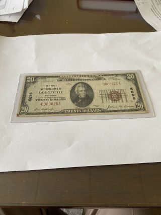 1929 $20 Twenty Dollar Bill National Currency First National Bank Dodgeville
