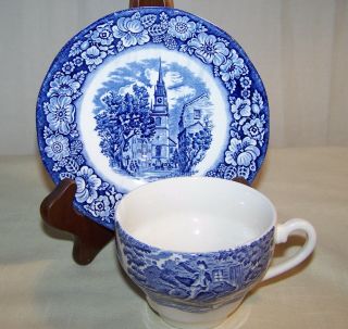 Vintage Staffordshire Liberty Blue Tea Cup & Saucer Paul Revere England Po
