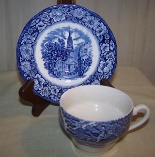 Vintage Staffordshire Liberty Blue Tea Cup & Saucer Paul Revere England PO 3