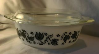 Pyrex 1 1/2 Qt Black Tulip Oval Casserole Baking Dish With Lid,  Usa