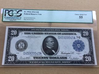1914 $20 Federal Reserve Note Chicago Fr.  991b Graded By Pcgs 55 - Choice A