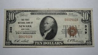 $10 1929 Newark York Ny National Currency Bank Note Bill Charter 349 Vf,
