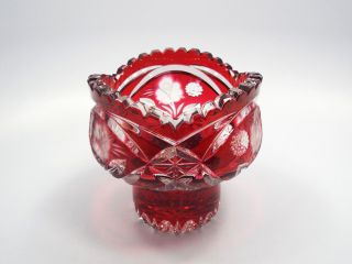 Vtg Schonborner Bleikristall Germany Ruby Red Cut To Clear Crystal Candy Dish