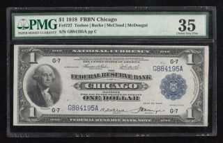 Fr727 $1 1918 Frbn Chicago,  Ill.  Pmg 35 Choice Very Fine Bv3489