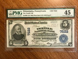 $5 1902 Pb The Textile National Bank Of Philadelphia National Bank Note 7522