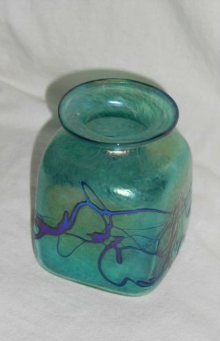 Robert Held Art Glass Iridescent Blue 3 3/4 " Vase Signed