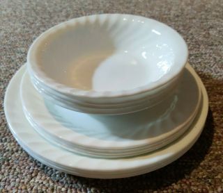 12 - Pc Corelle Enhancements White Dinnerware Set: Dinner Lunch Plates 18 - Oz Bowls