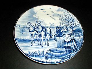 Blue White Delft Holland Dutch Windmill 7 - 1/2 " Display Plate Made In Japan (15e)