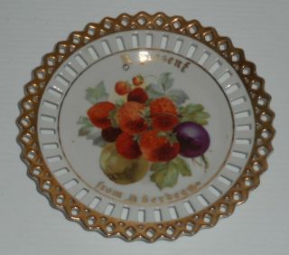 A Present From Aberdeen China Plate Lovely Fruit Pattern With Gold Trim