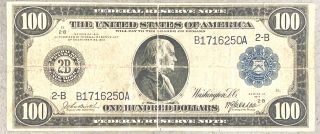 1914 $100 One Hundred Dollar Note “profile View” Benjamin Franklin